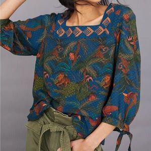 NWOT FARM Rio for Anthropologie $178 Bianca Jungle Print Top Medium